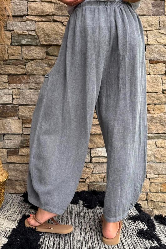 Lina Linen Blend Barrel Pant Washed Charcoal
